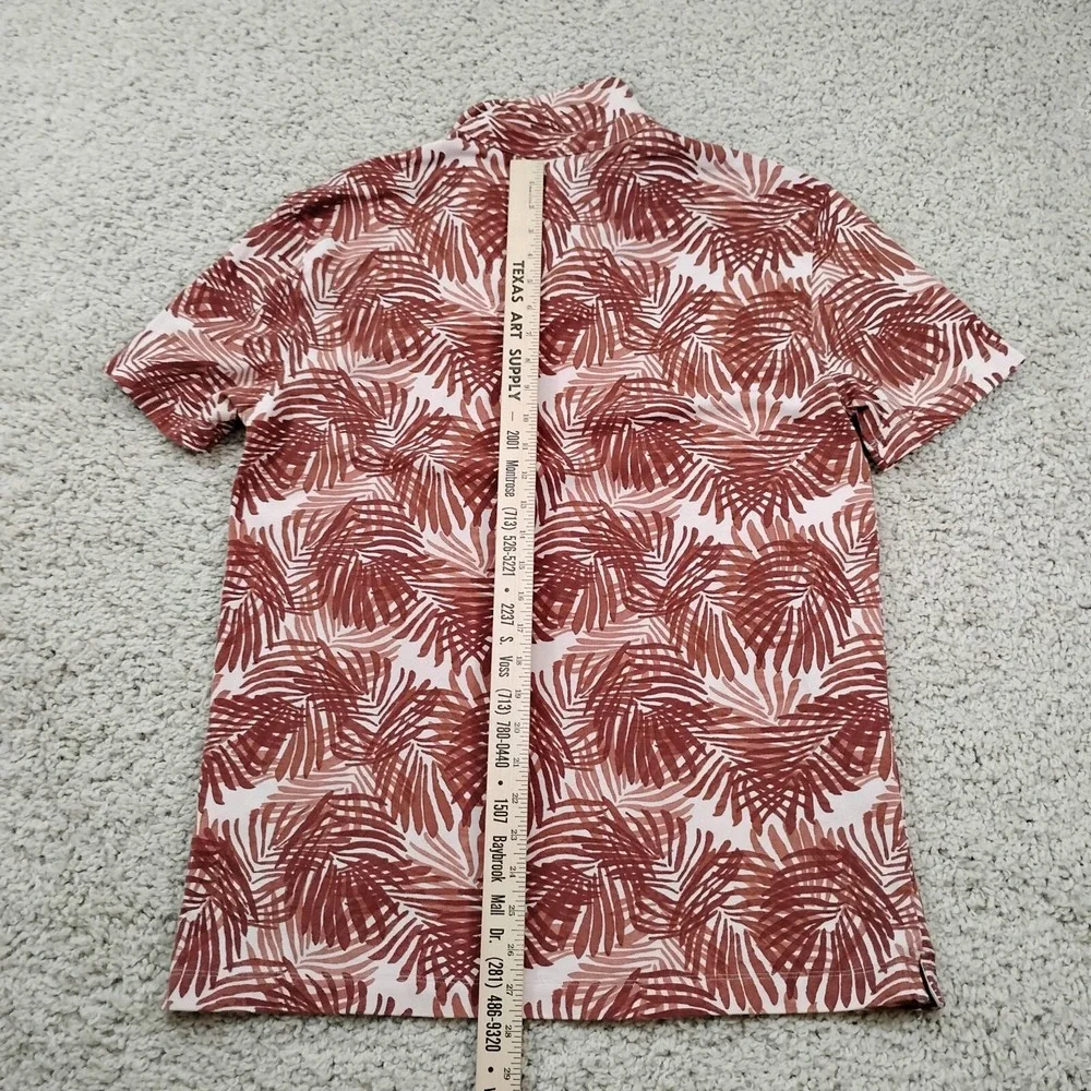 Banana Republic Shirt Men Medium Brown Red Polo Performance Pique Stretch Floral